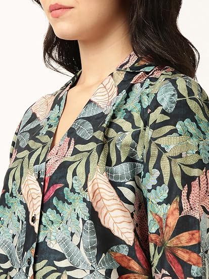 Image of STORIES OF BANNO'S SWAGGER Premium Poly Muslin Floral Co-Ord Set for Women | Soft Pajama Set | Elegant Printed Nightwear Lounge Outfit | Trendy Casual Wear Co-Ord Set