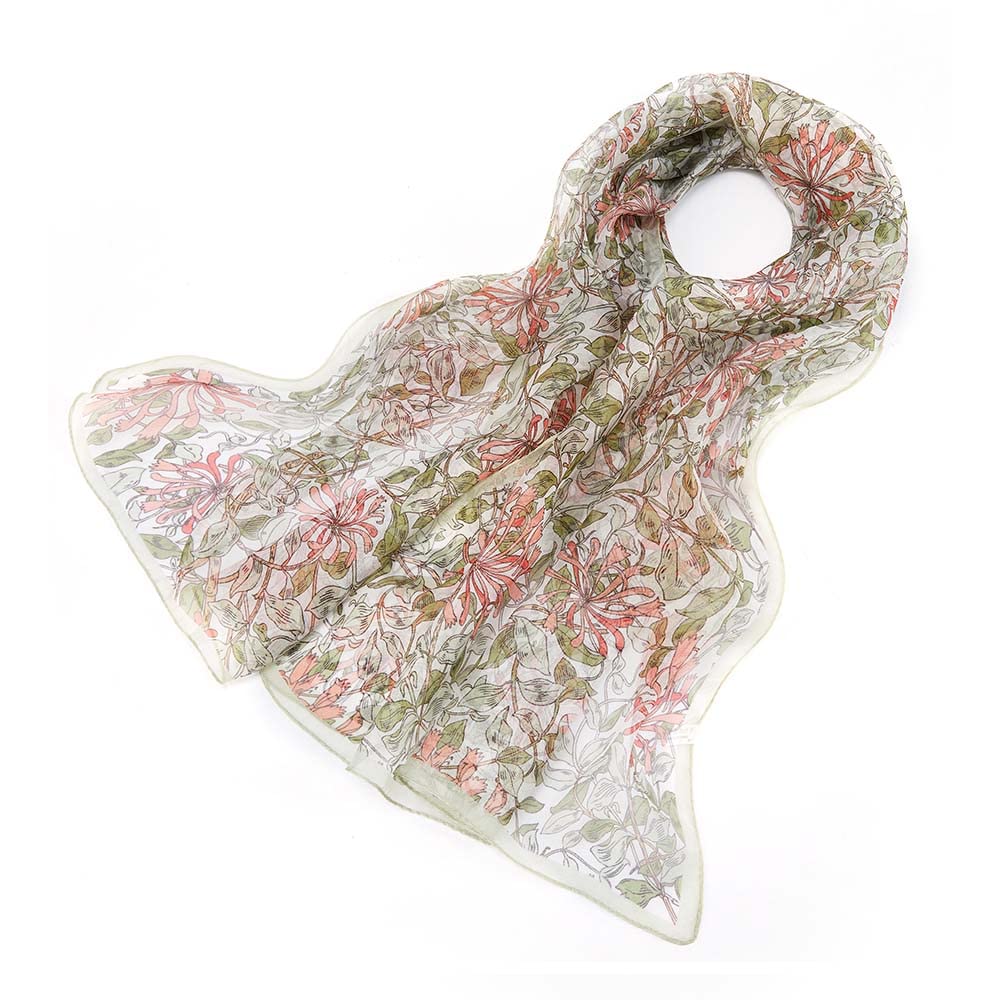 Signare Women's Honeysuckle 100% Silk Lightweight And Soft Scarf/Headwear With William Morris Design (Honeysuckle)