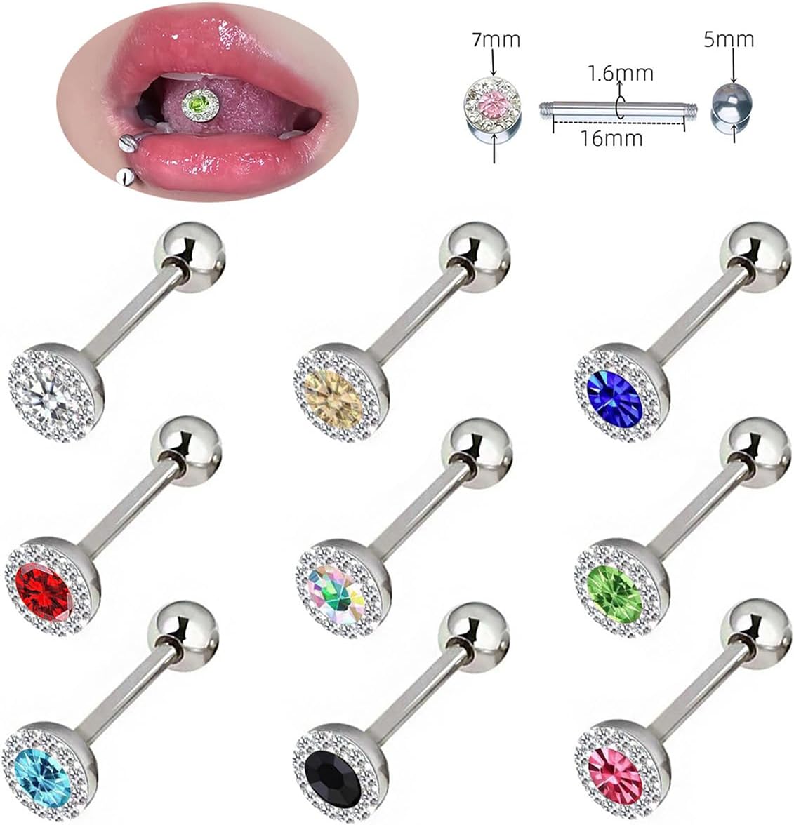 Tongue Rings - 6 pc Mix-color Stainless Steel Tongue Nipple Rings Piercing Jewelry For Women & Men