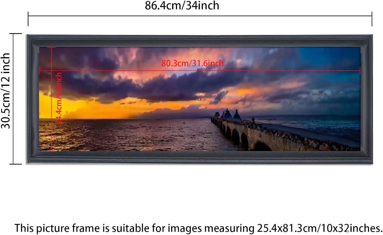 WOFFMX 10x32インチ ポスターフレーム 無垢材 ブラック 10x32インチ 写真フレーム 10x32インチ パノラマフレー