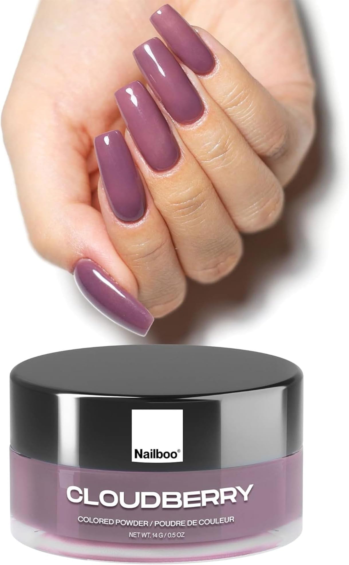 Nailboo Dip Powder for Nails, Cloudberry โ Dusty Purple Nail Dipping Powder, Custom Made with Highly Pigmented Ultra-Fine Formula, No UV Light Needed, DIY Nails at Home for Beginners or Pros, 0.5 oz