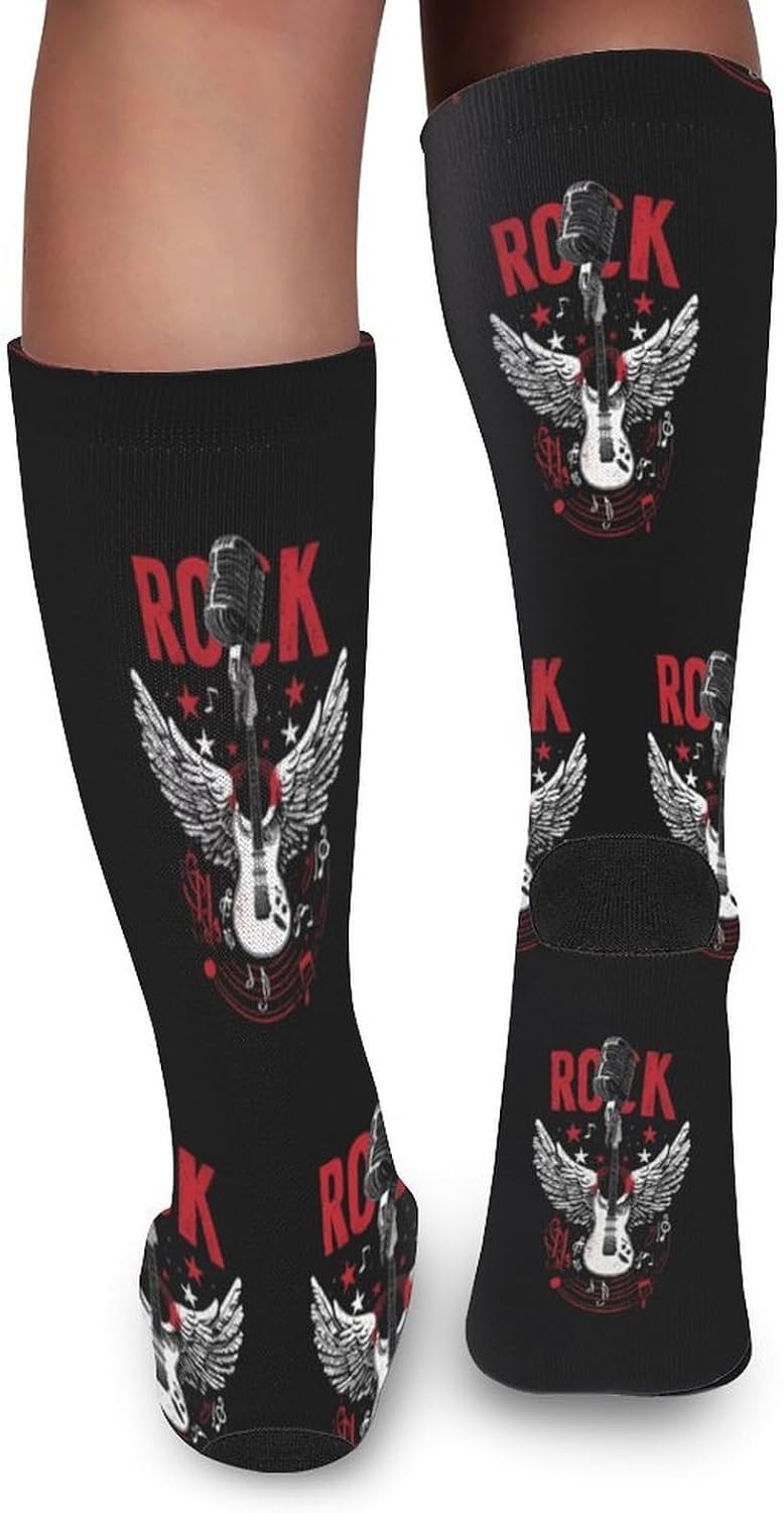 Rocks-Music Guitar Knee High Socks Athletic Long Stockings Sport Casual Crew Tube Sock Boot 46cm