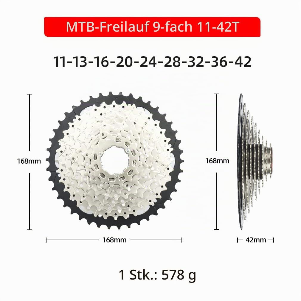 CYSKY 9 Fach Kassette 11-25T/11-28T/11-32T/11-36T/11-40T/11-42T MTB Rennrad Fahrrad Kassette Kompatibel mit Shimano Sram Sunrace System (Leichtgewicht)