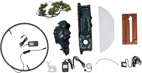 Miniatura 6 de Fuentes de agua de mesa para interiores, cascada con niebla, fuentes de agua LED para interiores para meditación con plantas falsas, decoración de