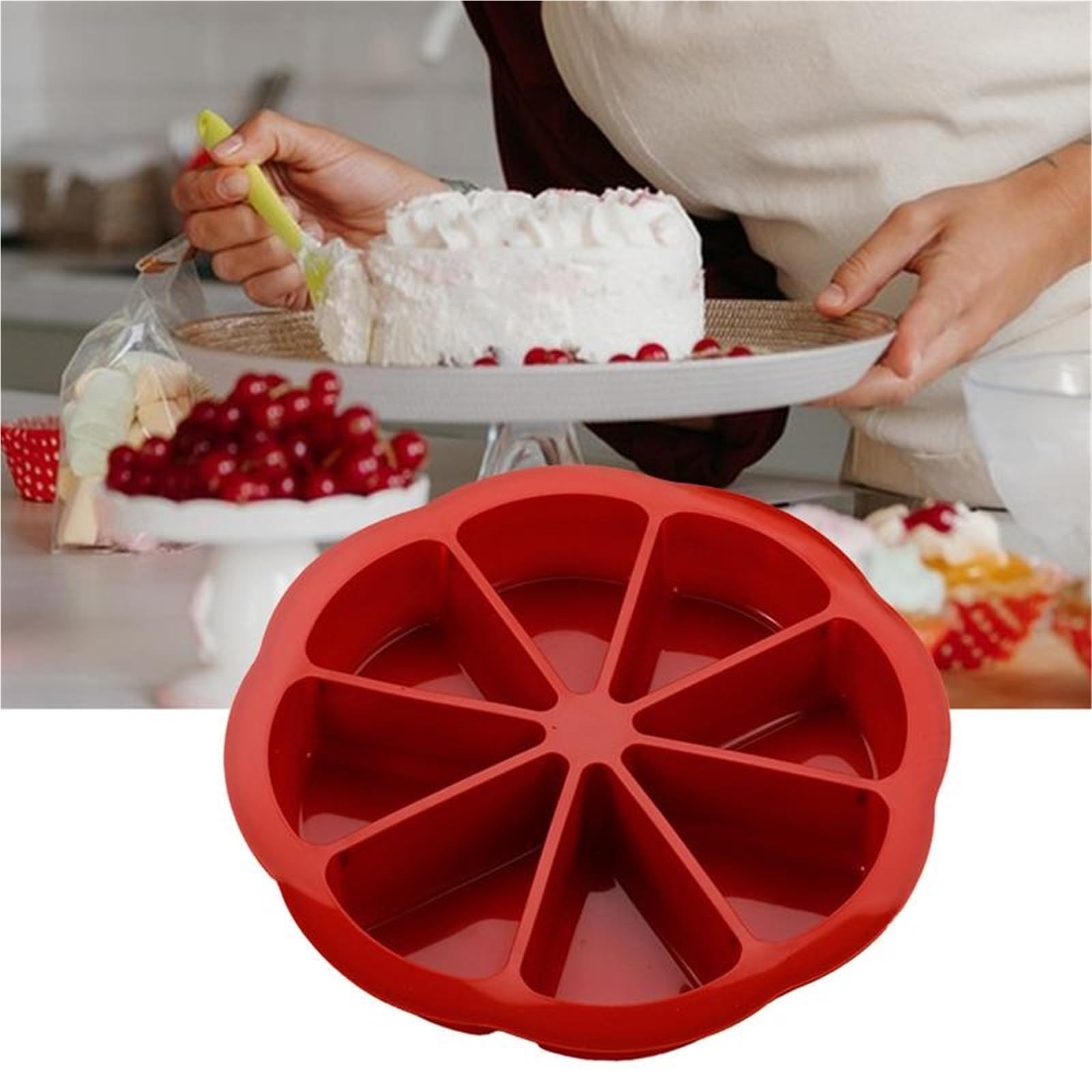 2 moldes de silicona for hornear pasteles con 8 rejillas y forma triangular for pan maíz para Pasteles(Red)