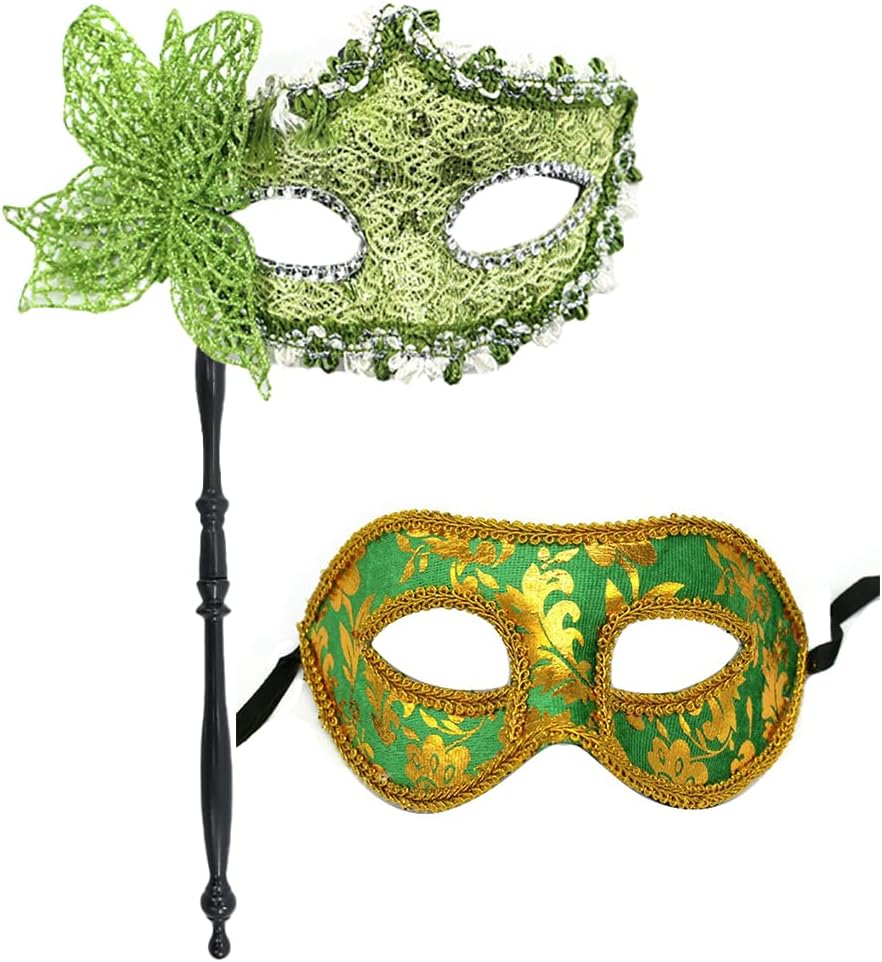 AZYOUNG Couples 2pcs a set Removable Foldable Stick on Masquerade Mask with Side Butterfly Mens Flat Half Face Cloth Mask