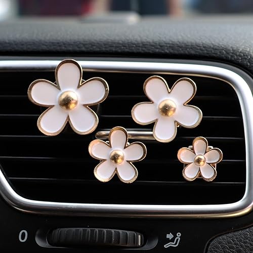 Miniatura 26 de Daisy Clips de ventilación de aire, 4 piezas de lindas flores clip de salida de aire acondicionado de automóvil, clip para ambientador de automóvil