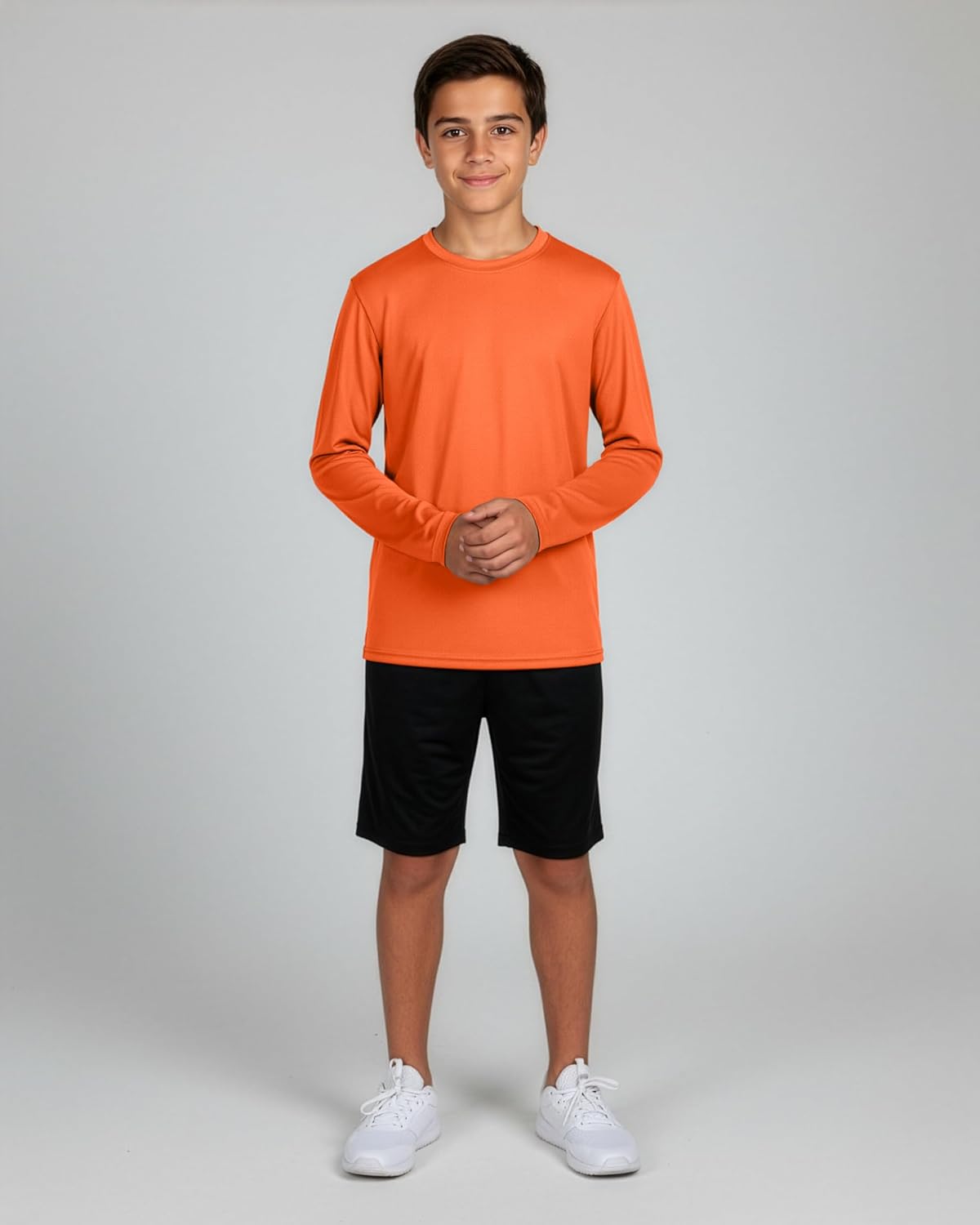 Real Essentials 4 Pack: Boys' Mesh Long Sleeve Athletic T-Shirt - Kids Teens Youth Active Tees Running Tops (Ages 4-18)