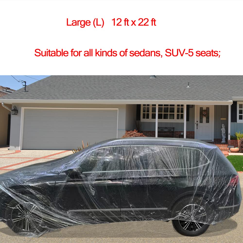 4 Packs Disposable Car Cover Clear Plastic Car Cover Universal Rain Dust Garage Cover with Elastic Band Medium — view 4
