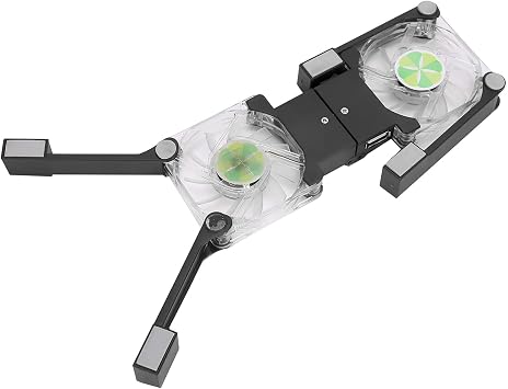 Laptop Cooling Pad, Portable Laptop Cooler Stand Lap Desk Fan for Gaming PC, 2500 RPM,28 cfm Large Air Volume, 23 db Low Noise, Folding Double Fans, Blue LED Light(Black)