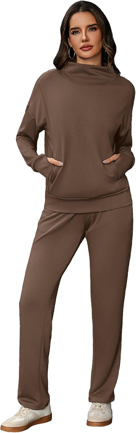 Totatuit Womens Lounge Sets Two Piece Tracksuits Casual Sweatsuits Mock Neck Tops with Thumb Holes Fall Outfits - Image 3
