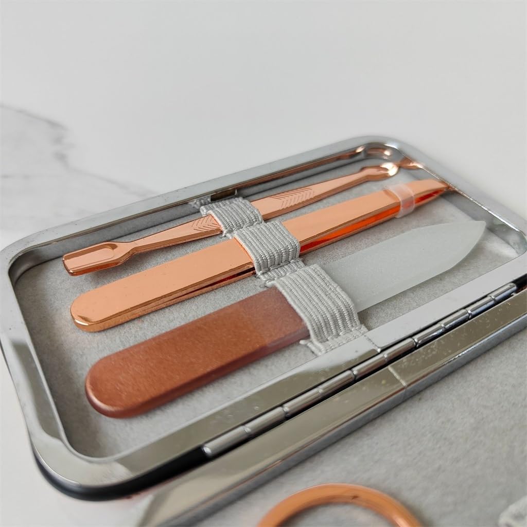 Ensemble de Coupe-Ongles en Acier Inoxydable Or Rose, kit de manucure, Coupe-Ongles, kit d'outils de beauté, Patch Blanc à Cinq Pointes (Patch Blanc Cinq)