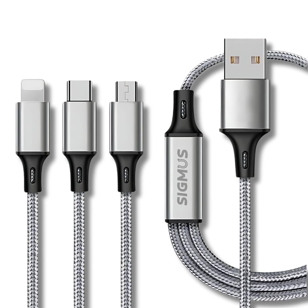 SIGMUS 3 in 1 Multi Fast Charging Cable - 3A Nylon Braided Cable Micro USB, Type C And All Lightning Devices|Sliver| (B0D649K2L6) Amazon Price History, Amazon Price Tracker