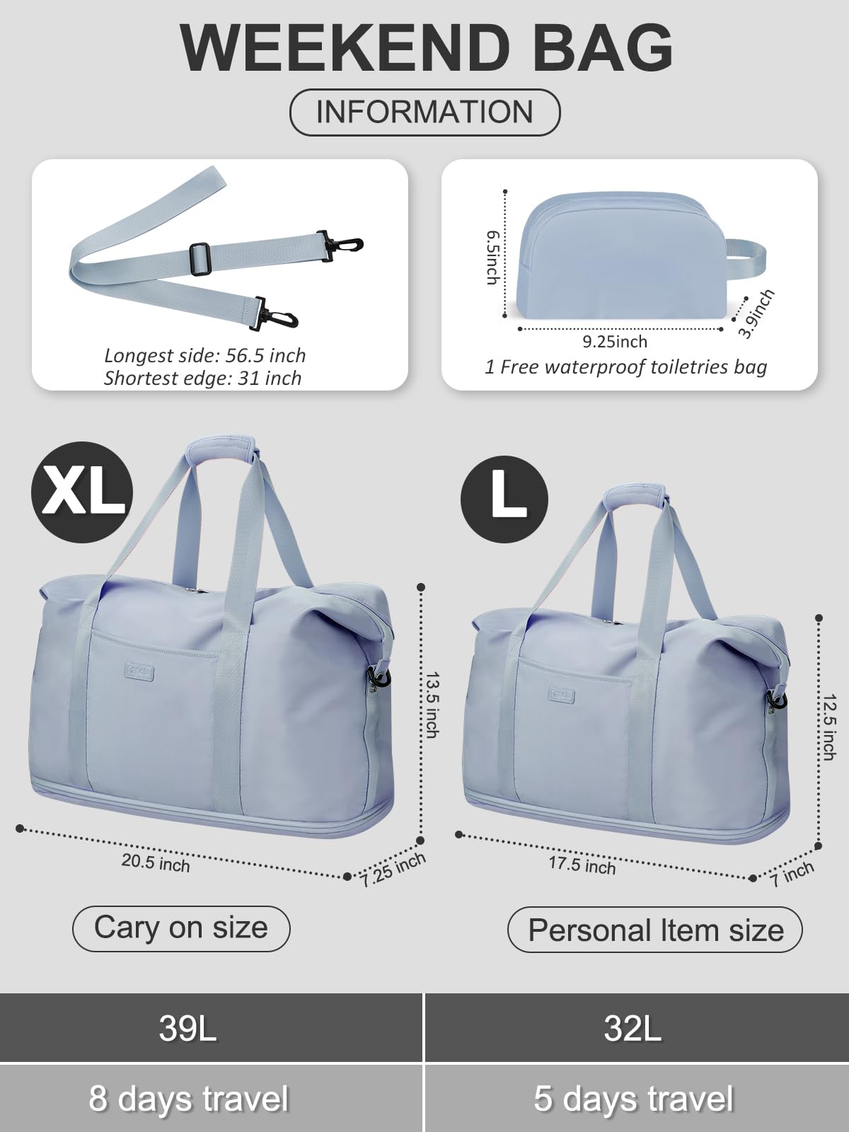 Capolo Erweiterbare Wochenendtasche für Übernachtung, Sporttasche, Reisetasche, Reisetasche für Damen, Krankenhaustasche für Arbeit und Lieferung, wasserdicht, leicht, mit Kulturbeutel und Schuhbeutel