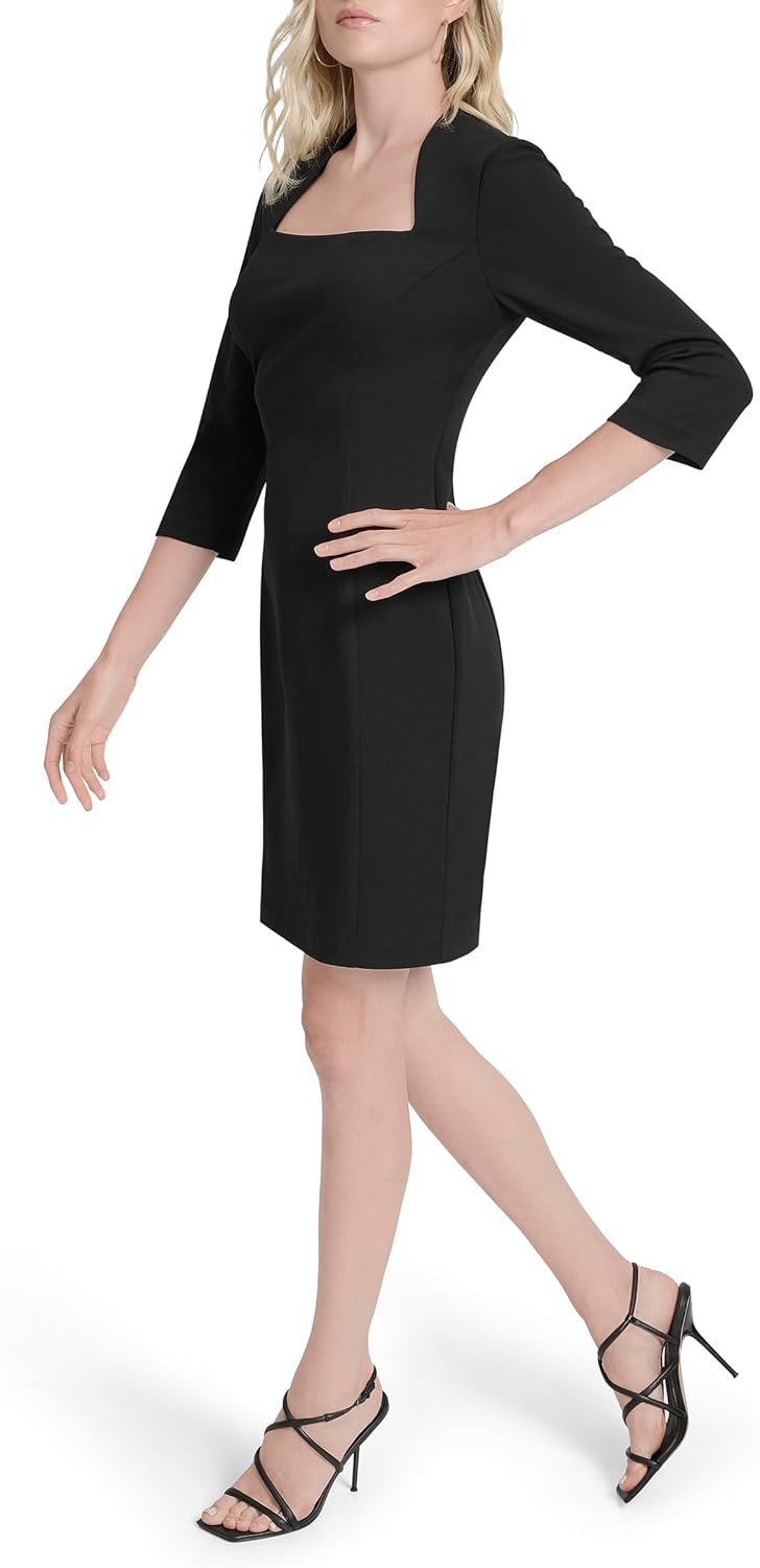 DKNY Women's 3/4 Sleeve Square Neck Scuba Crepe Sheath Mini Dress - Image 4