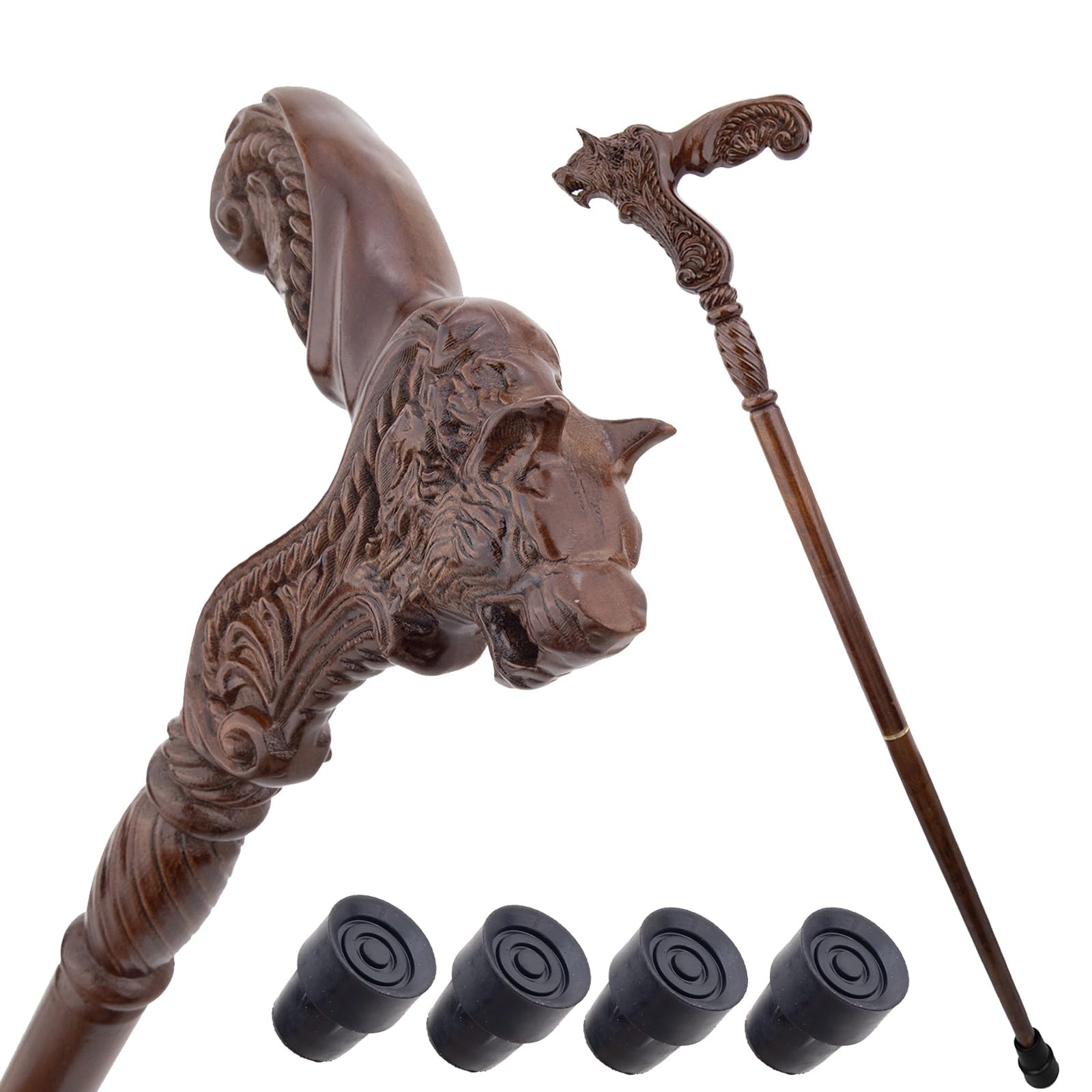 Bastoni da Passeggio in Legno con Motivo a Lupo, con Impugnatura Ergonomica e Punta In Gomma Antiscivolo Bastone Decorativo di Lusso per Uomo e Donna Cospaly 94 Cm