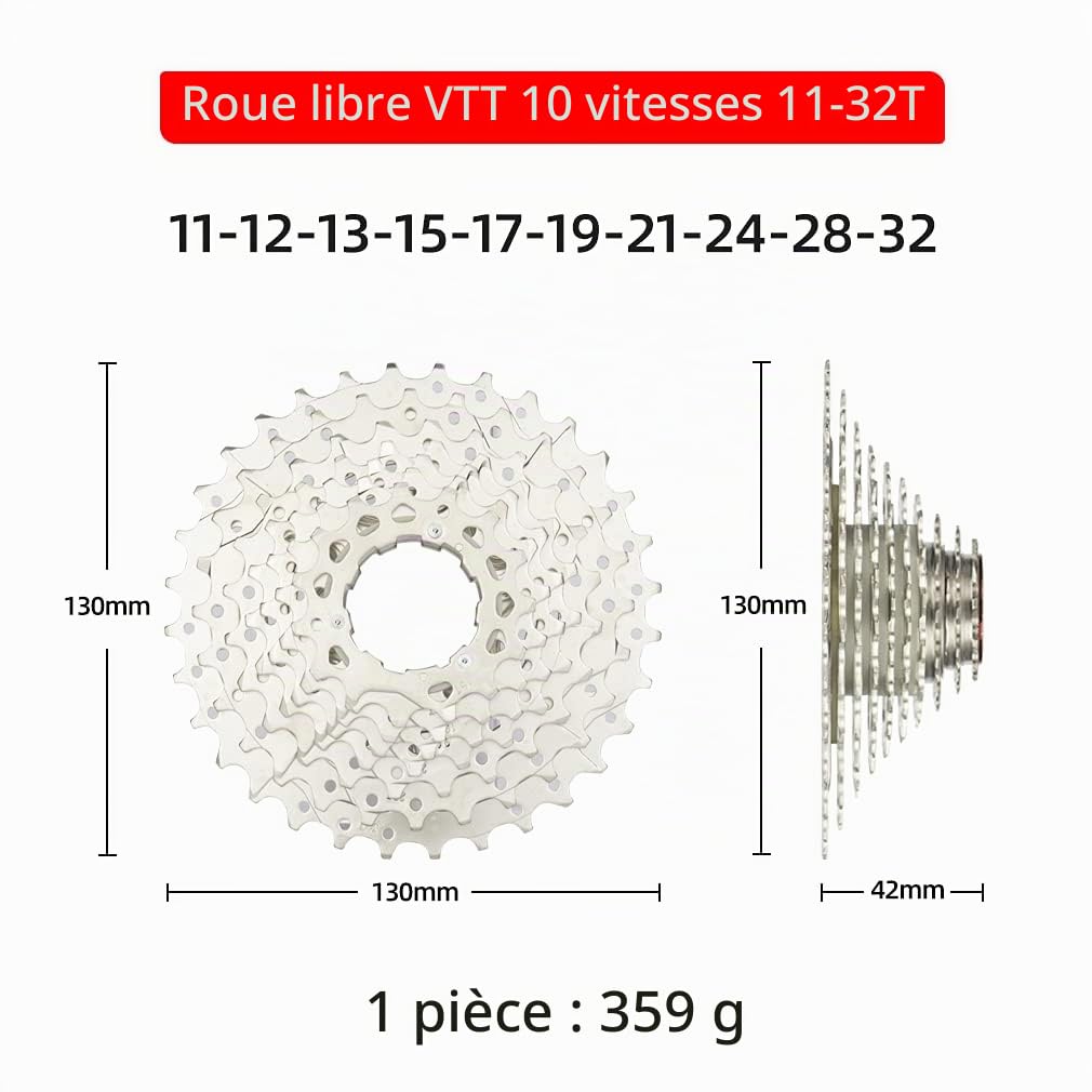 CYSKY Cassette 10 Vitesses 11-25T/11-28T/11-32T/11-36T/11-40T/11-42T Cassette Compatible avec Shimano Sram Sunrace, adaptée pour VTT, vélo de Route (Poids léger)