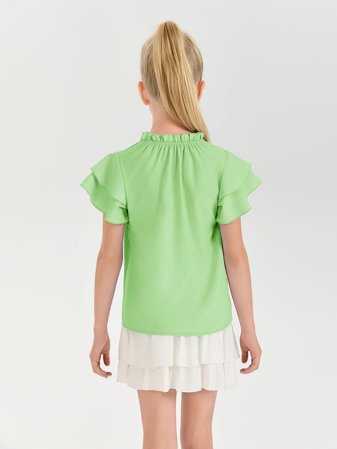 Haloumoning Girls Ruffle Short Sleeve T Shirts Casual V Neck Chiffon Blouse Cute Summer Tops 5-14Y - Image 3