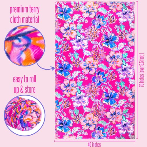 Lilly Pulitzer Oversized Pool/Beach Towel, 40 X 70, Large Terry Cloth Towel For Adults, Pink Tropical Floral Print, Last Bud Not Least #TOP3
