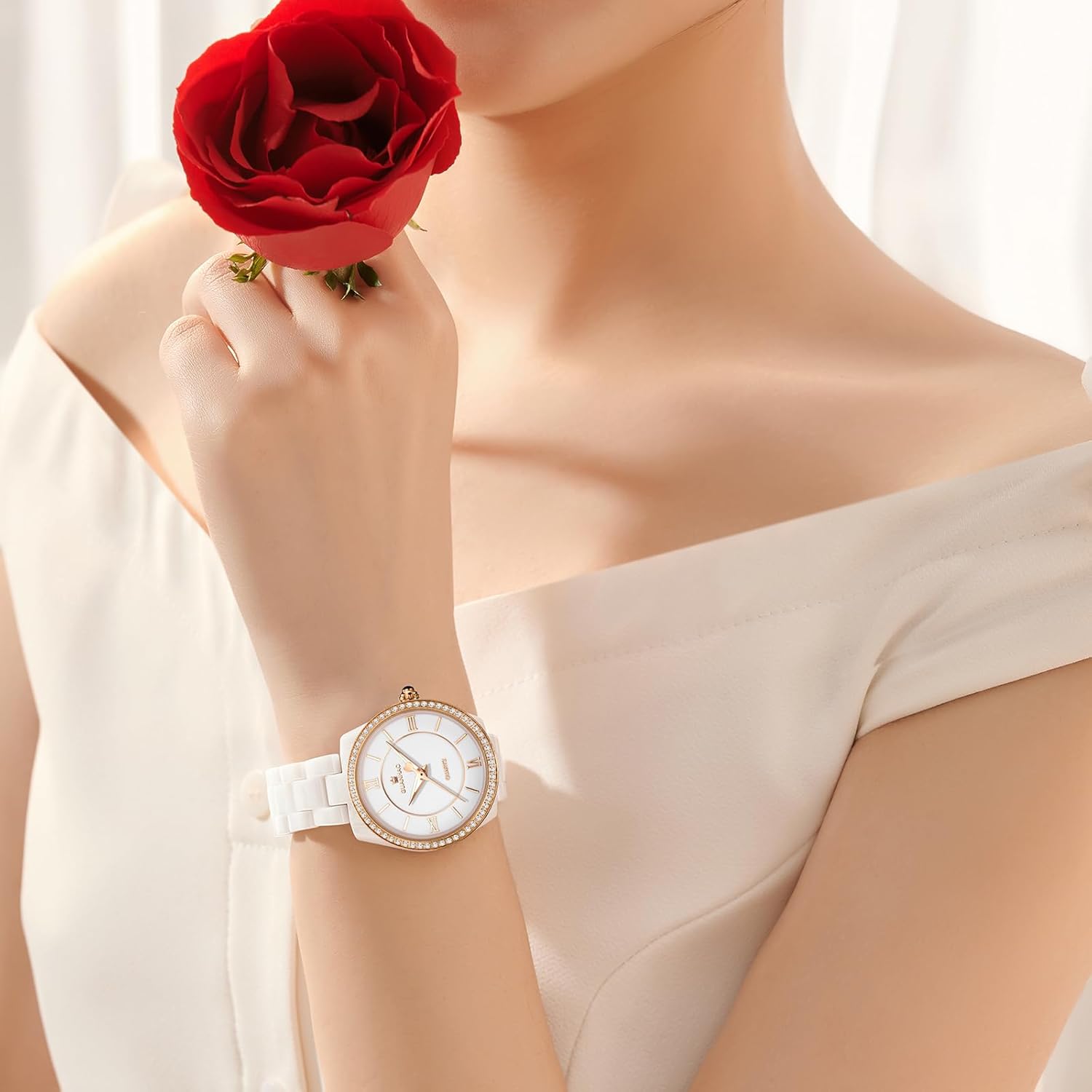 Ceramic Watches for Women, Fashion Ladies Watch Elegant Dress Women's Wristwatches with Diamond Accented Waterproof Calendar Mineral Glass - Image 7