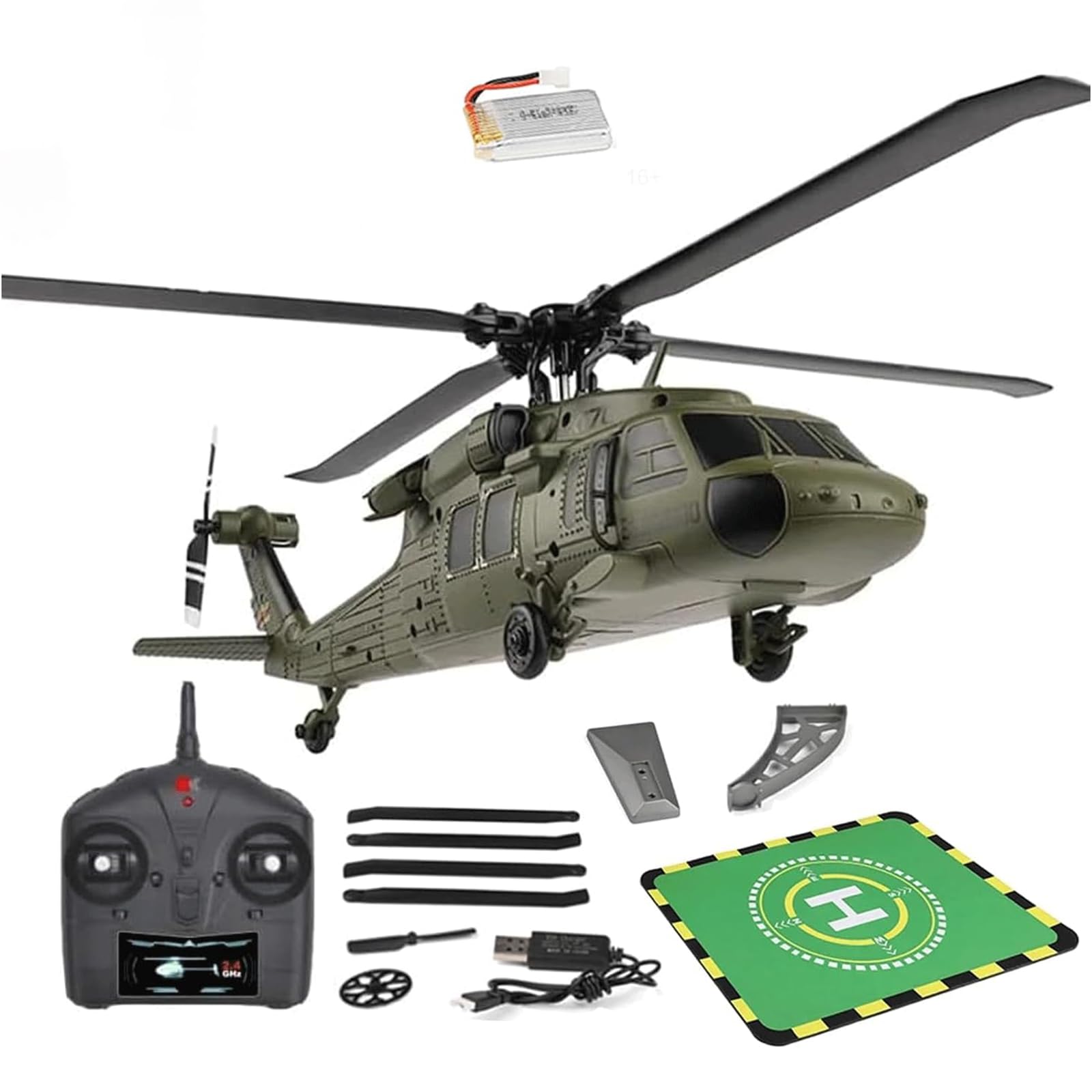 Generico Elicottero RC K170 UH60L per Adulti, Elicottero RC Militare con giroscopio a 6 Assi, Motore brushless, 2.4G 4CH, Volo stazionario in Quota con giroscopio per Adulti,1 Battery