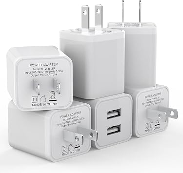 6Pack USB Wall Charger 2.4A Phone Charger Dual USB Port Cube Power Adapter