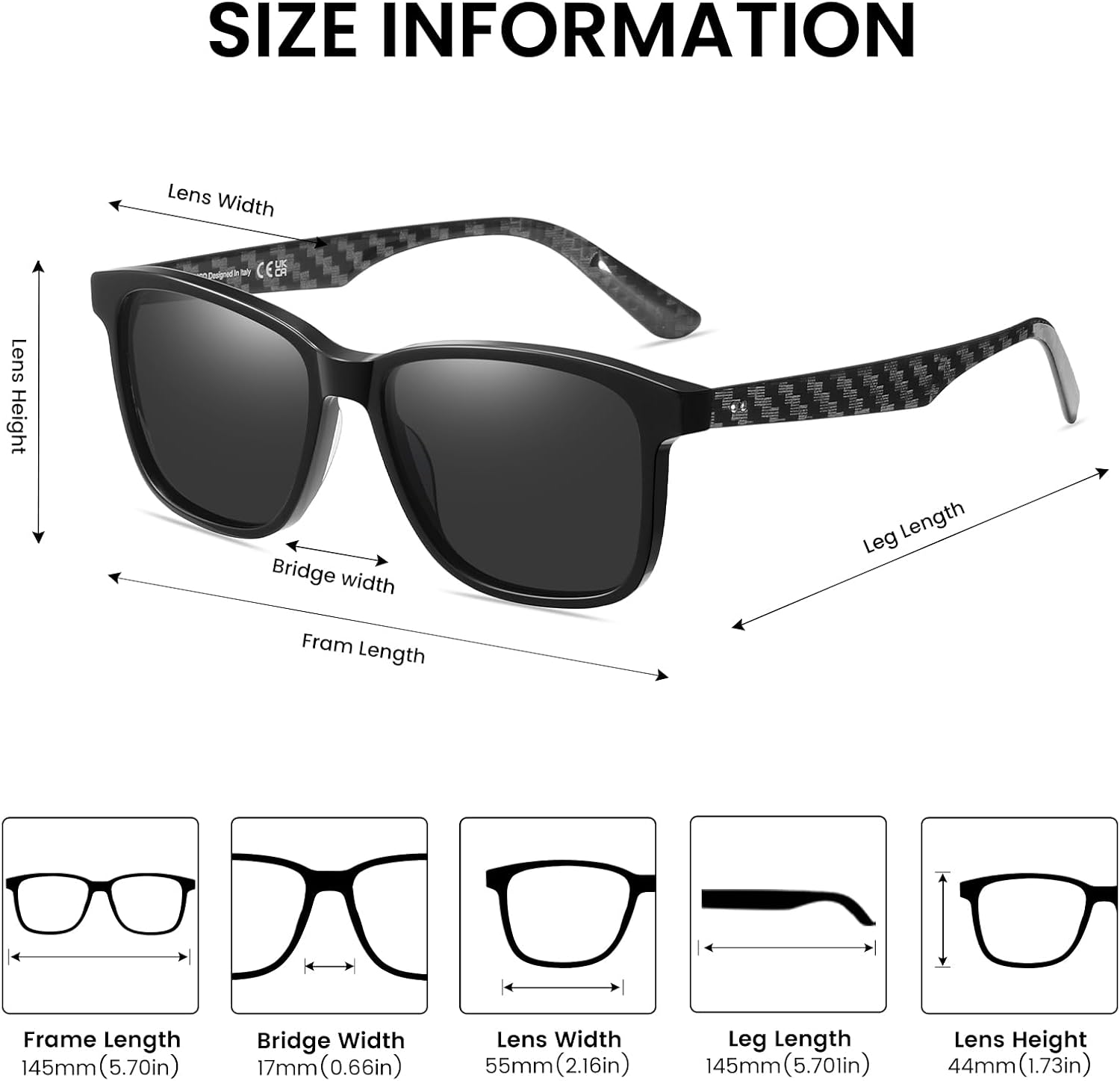 DUCO Rectangular Polarized Sunglasses for Men Acetate Carbon Fiber Sun Glasses Driving Fishing Golf UV400 Protection DC8330 - Image 3