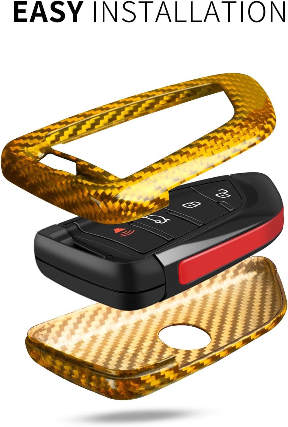 T-carbon Key Fob Cover with Keychain Compatible with Toyota Supra GR A90 A91 MK5 2019-2025, Real Glass Fiber Smart Remote Key Fob Case Compatible with Toyota Supra Accessories, Yellow