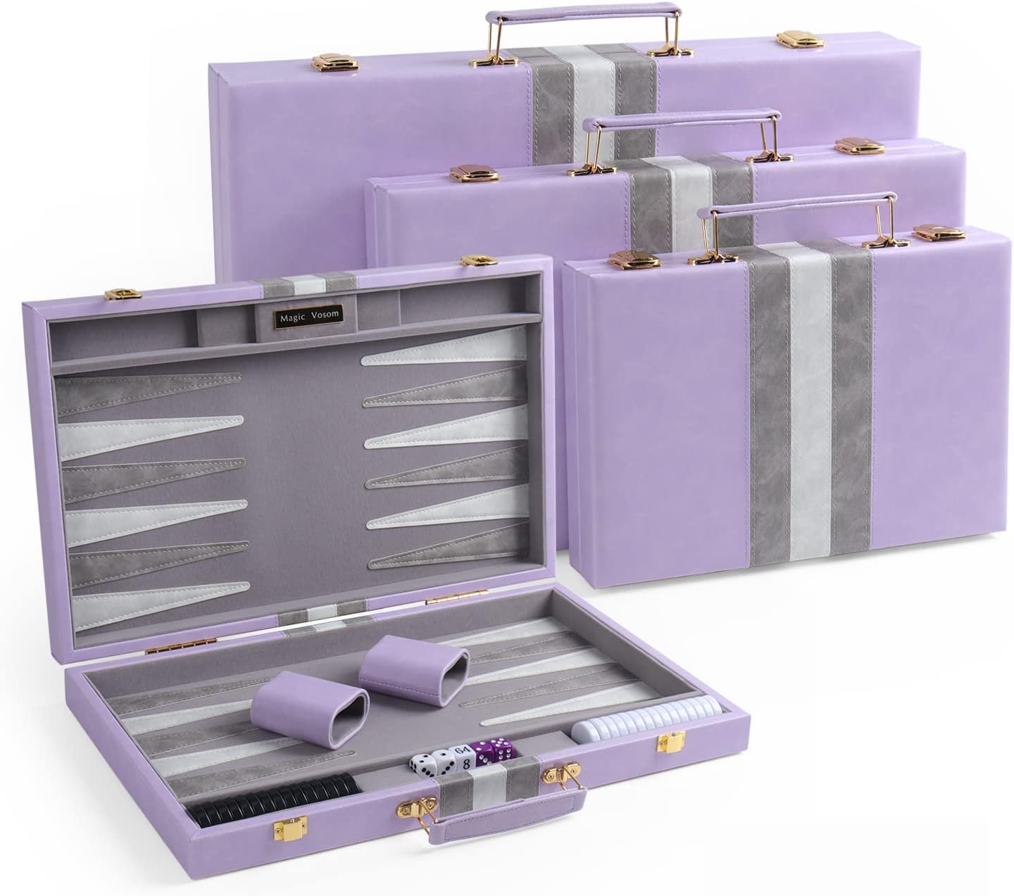 Travel Large 18 Inch Backgammon Set Classic Board Game with Leather Make Board Gift Package, Portable Strategy Game Set for Adults, Kids (Purple, Large)