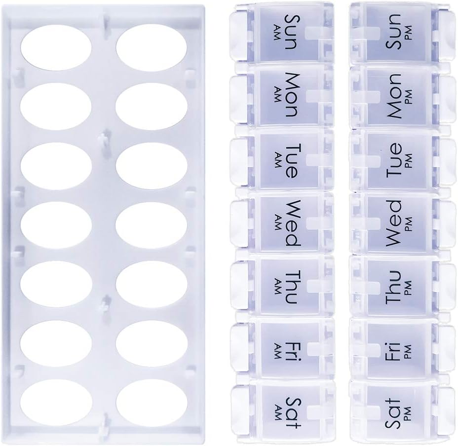 Daily Vitamin Box AM PM Pill Case Organizer Weekly Pop Up 7 Day Medicine Box Container Two Color Medication Dispenser for Twice a Day Fish Oil Supplements,Gift for Parents (7.Clear/Clear)