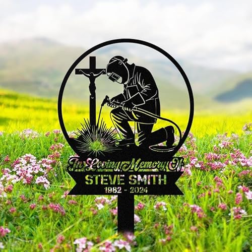 Personalized Welder Memorial Garden Stake Yard Art