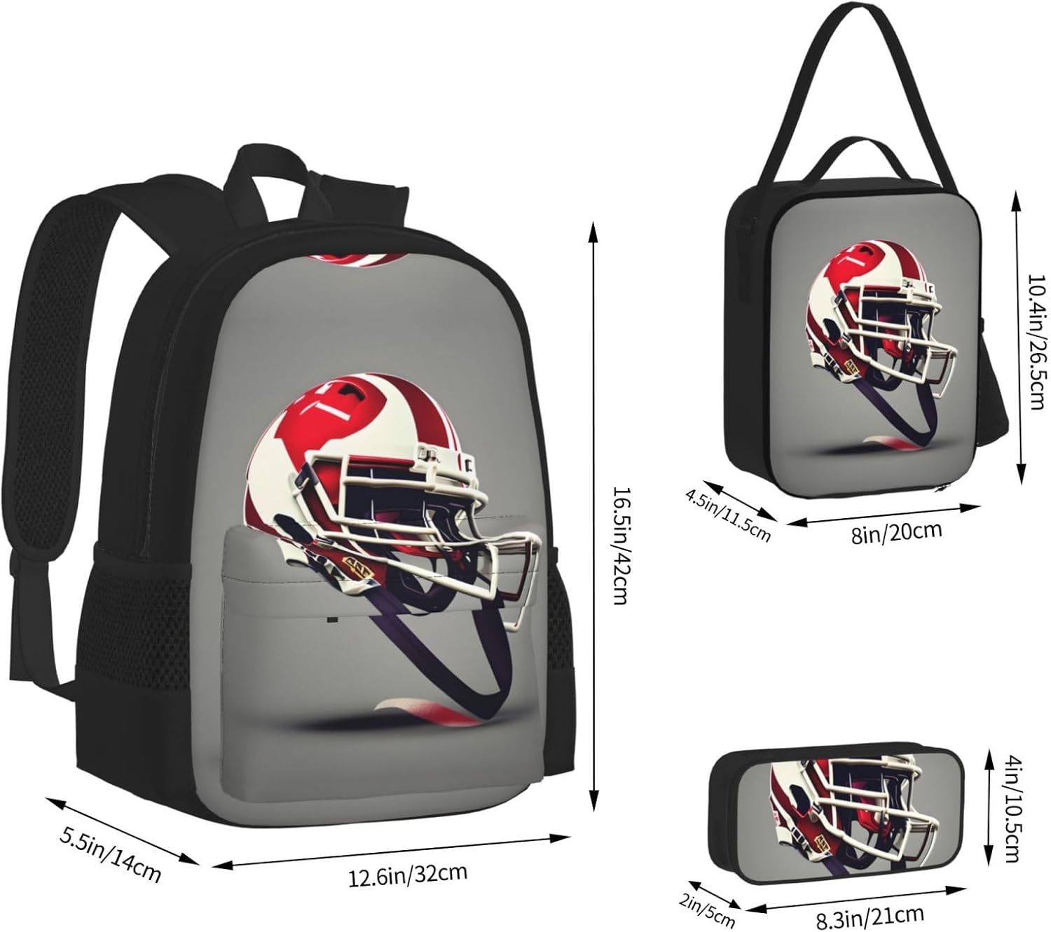 American Football Backpack With Lunch Box 3 In 1 Set With Pencil Case, Large Capacity Backpack With Chest Strap