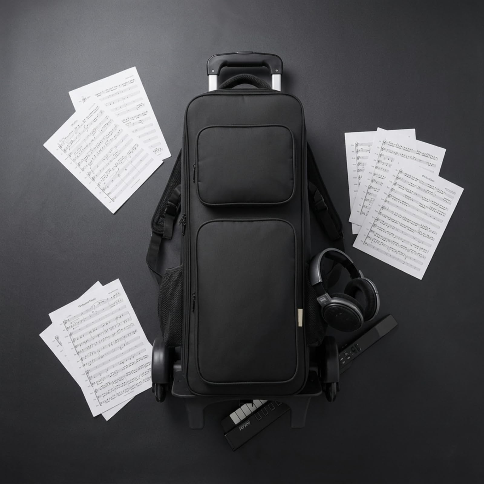 Musikinstrumententasche wasserdichte Instrumententasche Koffer Rucksack mit Frontfächern Und Seitlichen für Zubehör aus, Erweiterte Version Mit Rollen, Array, Schwarz