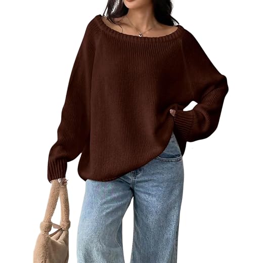 Verdusa Women's Off The Shoulder Sweater Casual Oversized Fall Sweaters Pullover Knit Tops