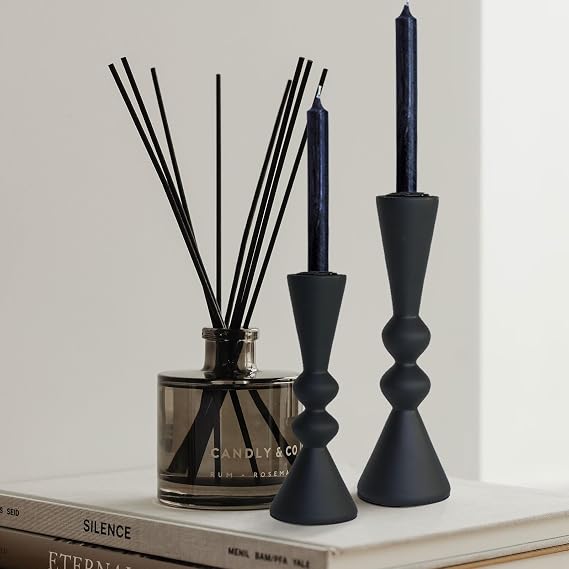 Candle Holder Black Candlestick Holders,Taper Candle Holders Set of 2- Candle Sticks Holder Decor for Home,Small Modern Wood Candle Stick Candle Holder for Candlesticks(7.5/6 H)