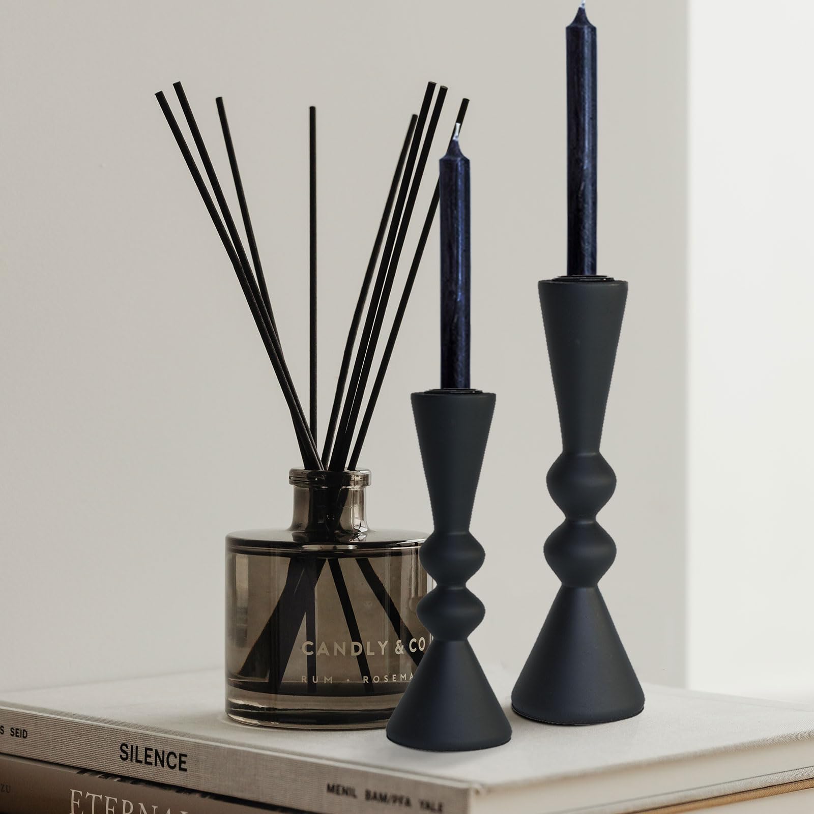 Photo 1 of SDALI HOME Black Wood Candlestick Holders Set of 2