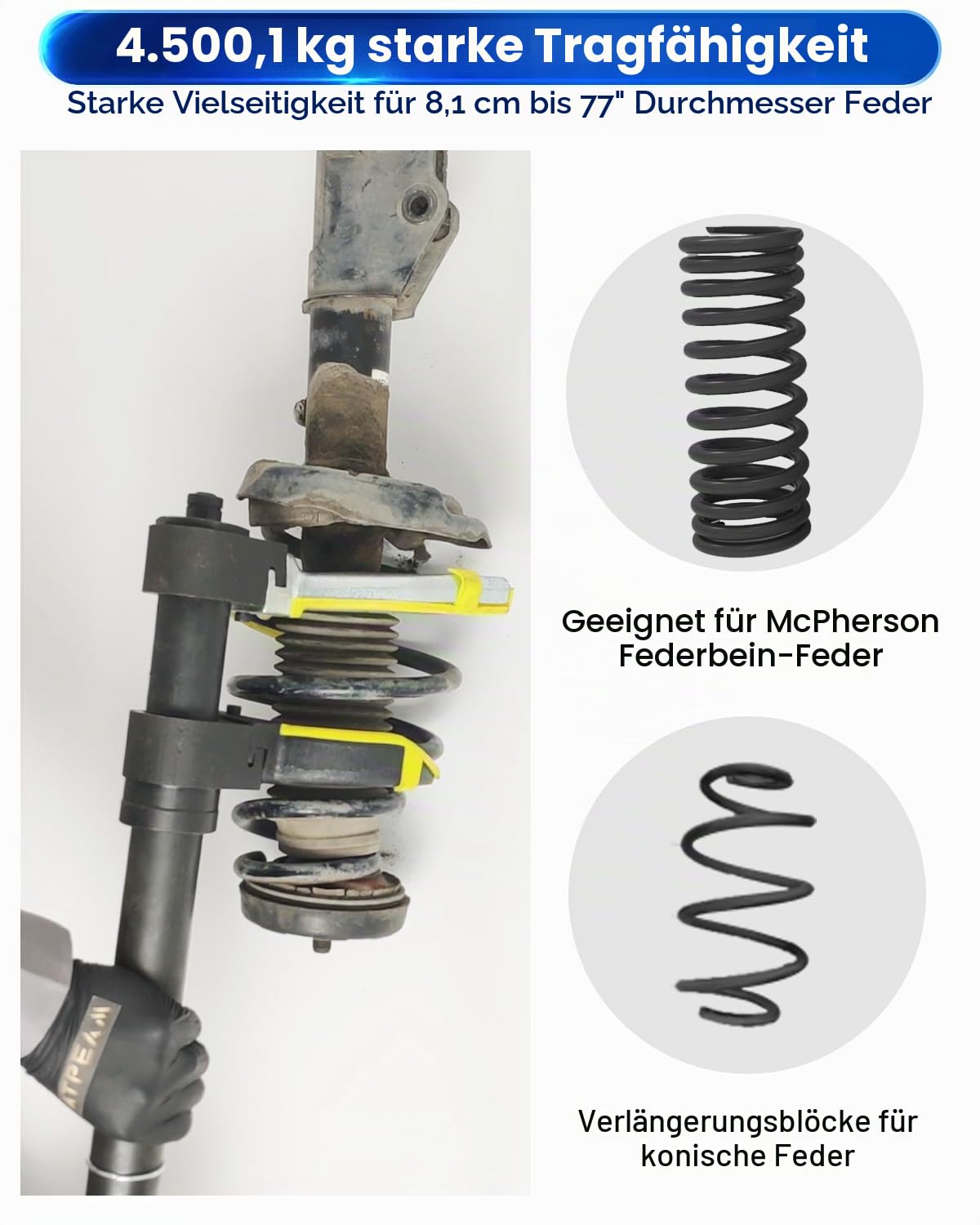 ATPEAM Universal Federspanner KFZ, 300mm McPherson Federspanner Set für McPherson Federbeinsysteme, mit Kunststoffschutz, 1050 kg Belastbarkeit