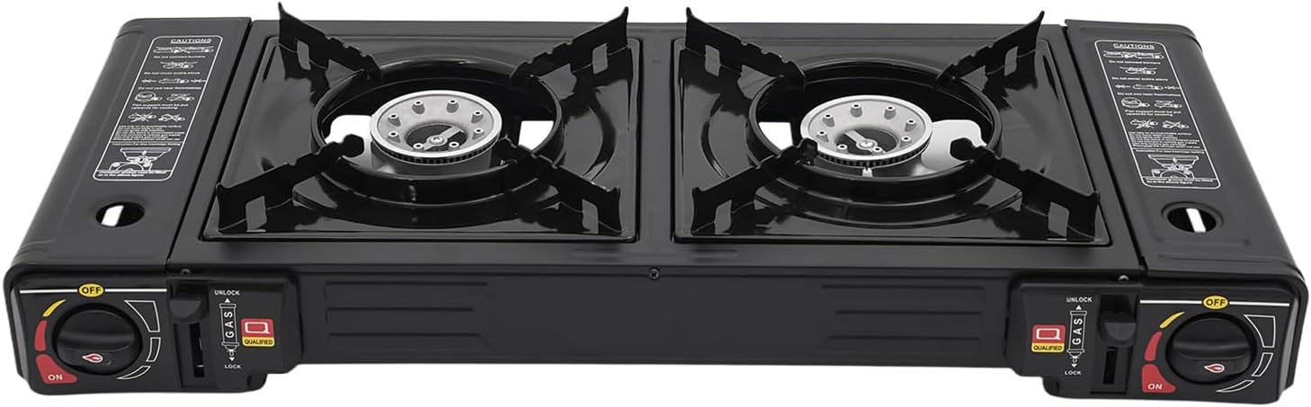 Double Burner Butane Stove, Portable Camp Stove with Carrying Case Auto Ignition Camping Double Burner for Camping BBQ Home