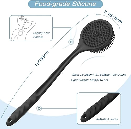 Miniatura 2 de Manmihealth Juego de depurador de espalda de silicona (cerdas finas) y guantes de baño suaves, limpiador corporal súper limpiador y combinación de