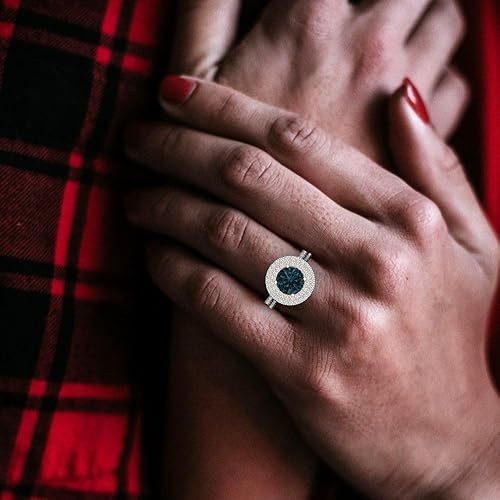 Miniatura 5 de Clara Pucci Juego de anillos de boda de 3.05 quilates con halo de corte redondo, topacio azul de Londres, diseño Art Deco de 18 quilates, oro rosa