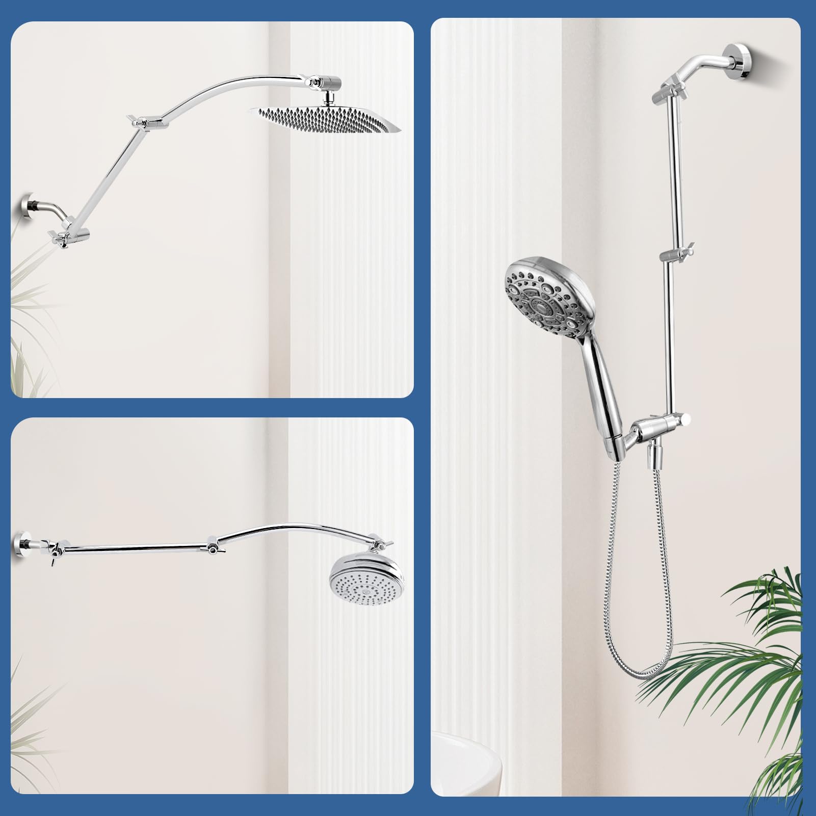 Extension de bras de douche entièrement en métal de 40,6 cm en laiton massif flexible en hauteur et angle réglables avec 2 joints de verrouillage, rallonge de pommeau de douche réglable durable (40,6