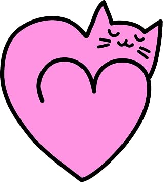 Cute Girly Kitty Cat Lover Valentine Cartoon Icon Vinyl Sticker, Pink Cat on Heart