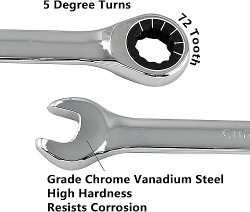 Miniatura 3 de Juego de 2 llaves combinadas de trinquete de 0.315 in, 12 puntos, 72 dientes métricas con movimiento de 5 y endurecido
