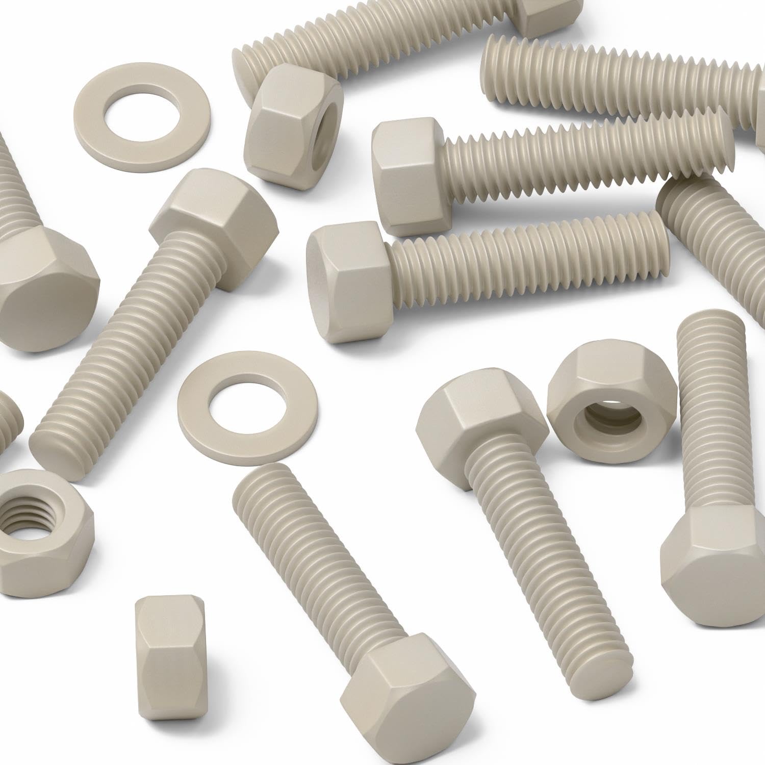 10x Viti a testa esagonale naturali in PPS M5 x 20 mm + dadi & rondelle