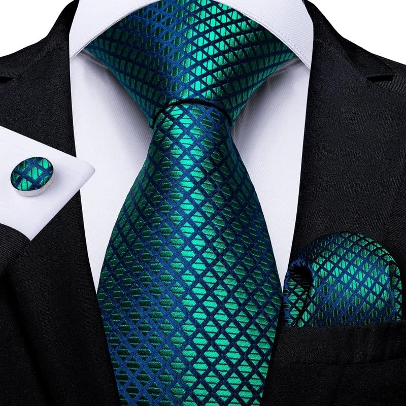 Corbata de seda para hombre con pañuelo y gemelos miniatura 2