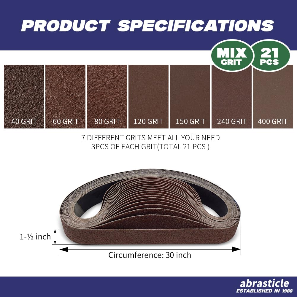 Lot De 2 Bandes Abrasives 400 Grains - 1.5 X 30 Pouces, Oxyde D'aluminium, Pour Ponceuse à Bande.