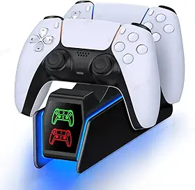 Carregamento rápido para console de jogos Sony, acessórios para controle PS5, base de carregamento, estação de carregamento RGB dupla (branco)