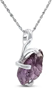Natural Raw Gemstone Pendant Chain Necklace with White Gold over 925 Sterling Silver