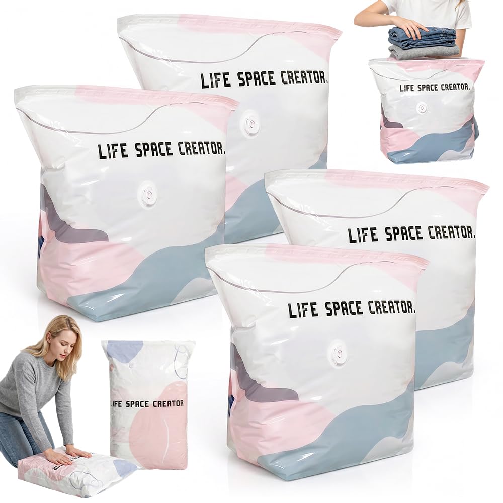 No-Pump Vacuum Storage Bags, Upgraded 3D Vacuum Storage Bags, Portable Large Clothes Compression Bags for Household Use, Convenient Cube Storage Bag for Clothes, Comforters, Blankets (4, 19.6*27.5in)
