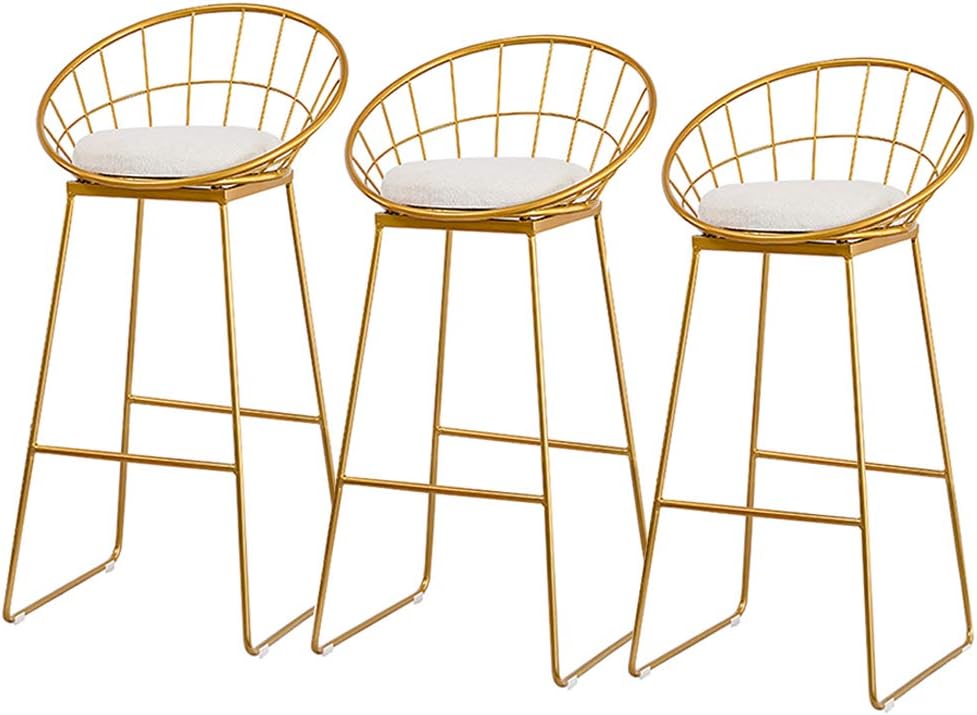 Modern Bar Stool,Ergonomic Backrest Kitchen Breakfast Chair for Bistro Pub Dining Room with Metal Leg Upholstered Seat Max Load 200kg(Seat Height 75cm) Set of 3